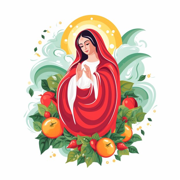 Diseño plano vectorial de la virgen flotando sobre un fondo blanco