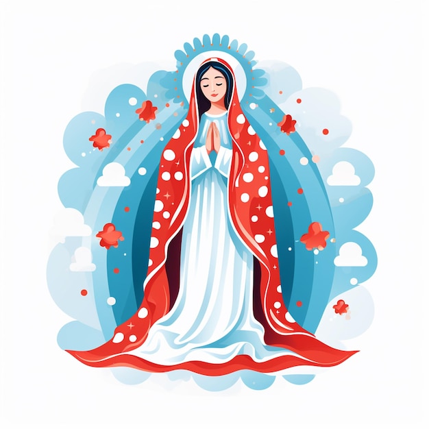 Foto diseño plano vectorial de la virgen flotando sobre un fondo blanco