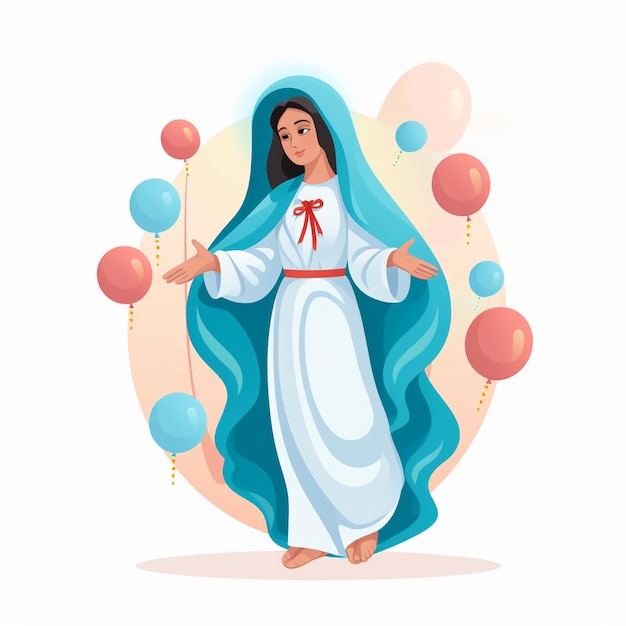 Diseño plano de la virgen flotando sobre un fondo blanco