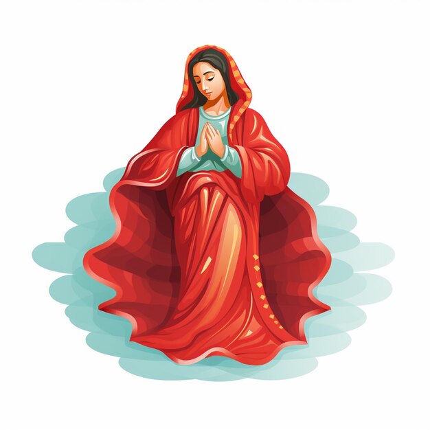 Foto diseño plano de la virgen flotando sobre un fondo blanco