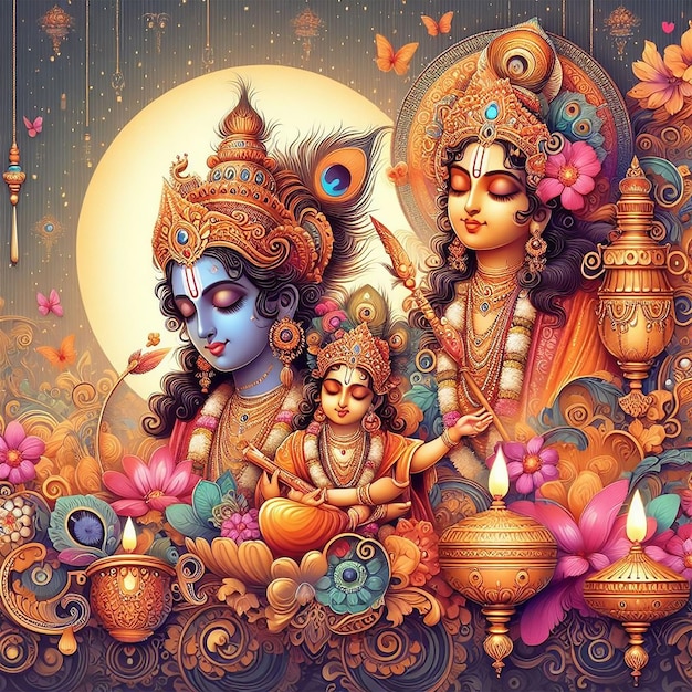 El diseño de la plantilla del festival sagrado Radha Krishna