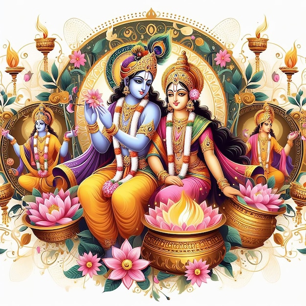 El diseño de la plantilla del festival sagrado Radha Krishna