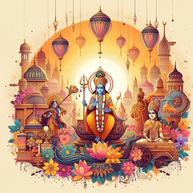 El diseño de la plantilla del festival sagrado Radha Krishna