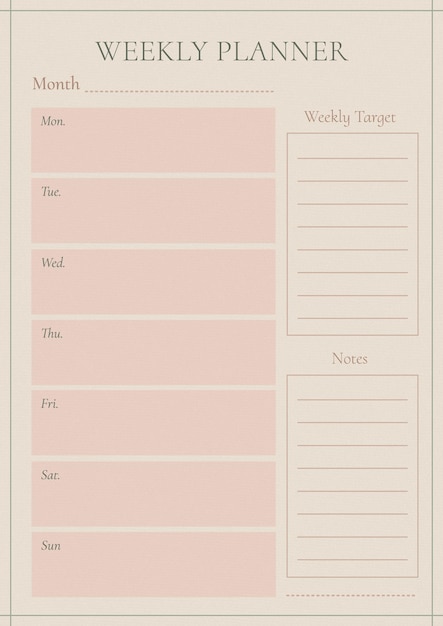 Diseño de plantilla de planificador semanal