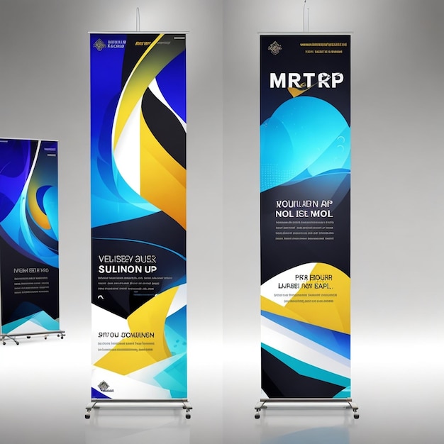 Diseño de plantilla de standee de banner enrollable vertical vectorial