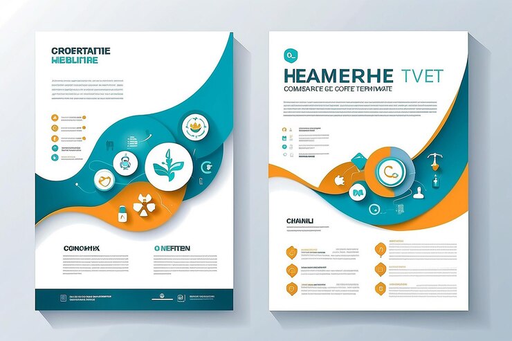 Foto diseño de plantillas a4 y iconos planos para un informe y diseño de folletos médicos