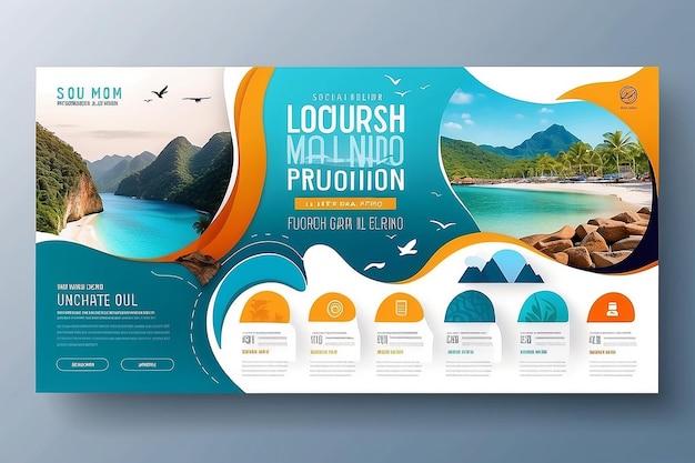 Diseño de plantillas de banners web para la promoción de negocios de viajes para las redes sociales Viaje turístico o viaje de vacaciones de verano folleto de marketing en línea
