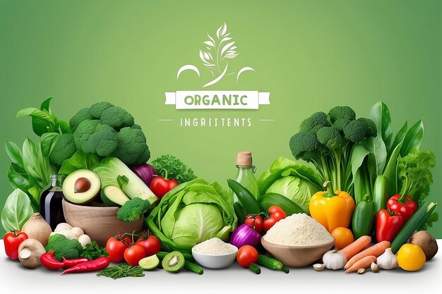 Foto diseño de plantillas de ingredientes orgánicos para el concepto de alimentos saludables banner de alimentos vegetarianos para tiendas y mercados ecológicos