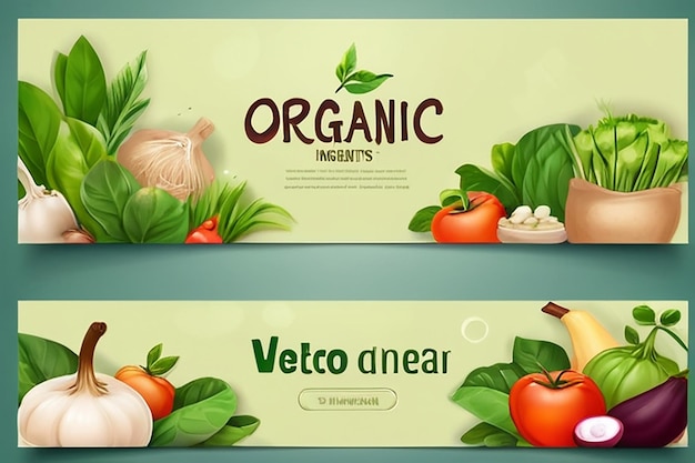 Foto diseño de plantillas de ingredientes orgánicos para el concepto de alimentos saludables banner de alimentos vegetarianos para tiendas y mercados ecológicos