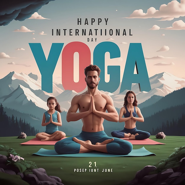 Foto diseño de plantillas de pancartas o carteles para la celebración del día internacional del yoga con ilustración vectorial