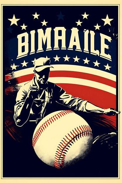 Diseño de póster de Baseball Americas Pastime Clásico esquema de colores con tinta plana vectorial 2D vintage