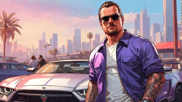 Foto diseño de póster de juego como gta creado con ia generativa