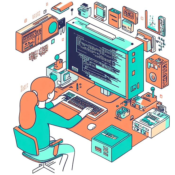 Foto diseño de programador de estilo de dibujos animados