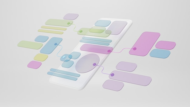 Diseño de prototipo de desarrollo de aplicaciones de diagrama de flujo de interfaz de usuario UX.Concepto de experiencia de usuario.