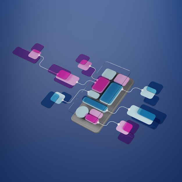 Diseño de prototipo de desarrollo de aplicaciones de diagrama de flujo de interfaz de usuario UX.Concepto de experiencia de usuario.