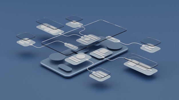 Foto diseño de prototipo de desarrollo de aplicaciones de diagrama de flujo de interfaz de usuario ux.concepto de experiencia de usuario.