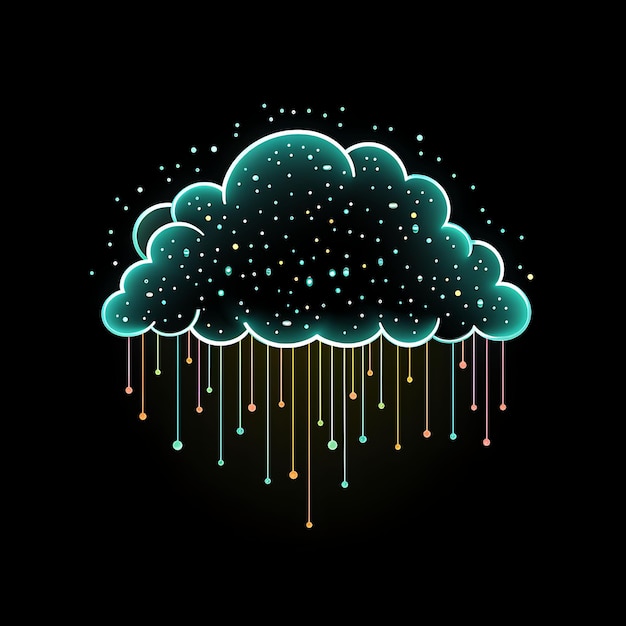 Diseño de Raincloud Moody Gray Líneas de neón punteadas Decoraciones de paraguas T-shirt Clipart Diseño de brillo