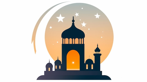 Diseño de Ramadan Kareem con Mihrab y mezquita en fondo de estilo silueta