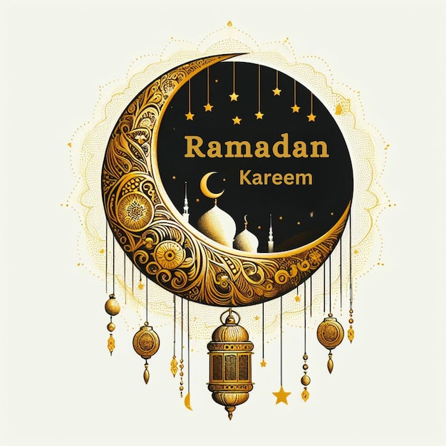 Diseño de Ramdan kareem con linterna y luna creciente