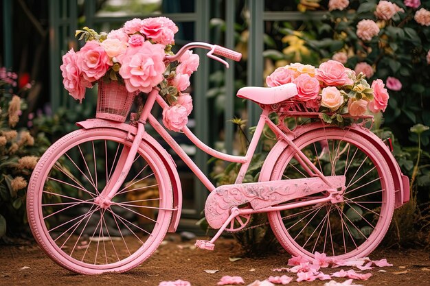 Diseño de reciclaje de jardín de bicicletas rosa