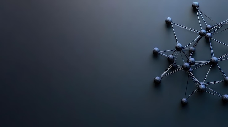 Diseño de red abstracto con nodos en un fondo de gradiente oscuro