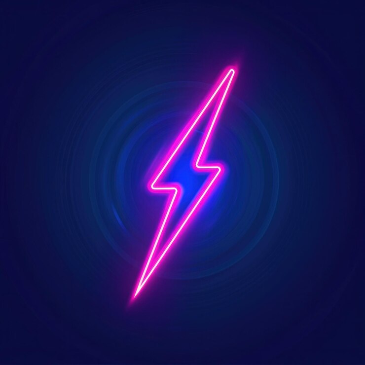 Foto diseño de relámpago de neón en un fondo oscuro que muestra colores rosados y azules vibrantes con un toque artístico moderno