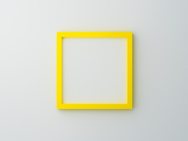 Foto diseño de representación 3d imagen vacía o marco de fotos en blanco amarillo en la pared