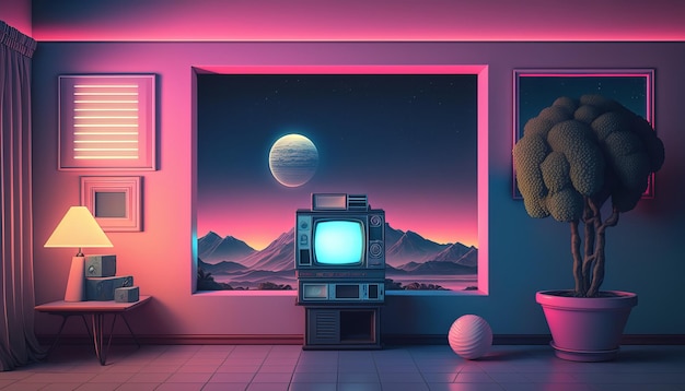 Diseño retro Synthwave 80s Estilo de fondo retro detallado 80s AI