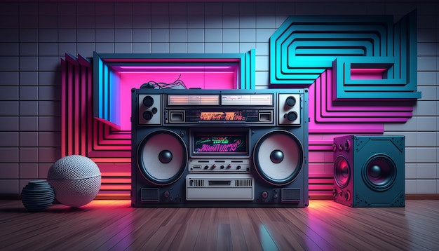 Diseño retro Synthwave 80s Estilo de fondo retro detallado 80s AI