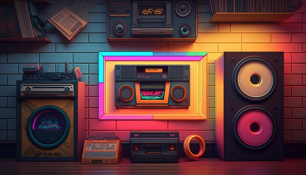 Diseño retro Synthwave 80s Estilo de fondo retro detallado 80s AI