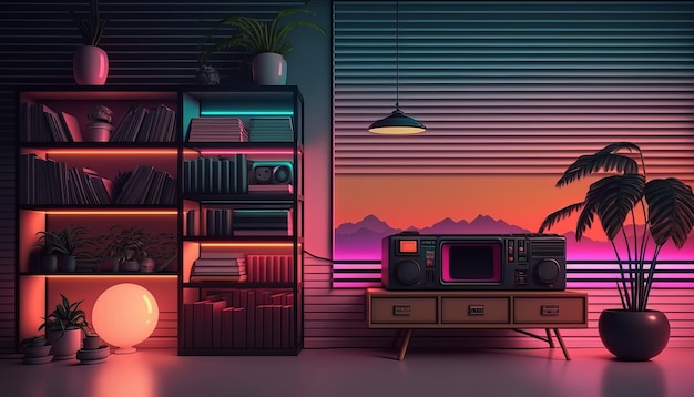 Diseño retro Synthwave 80s Estilo de fondo retro detallado 80s AI