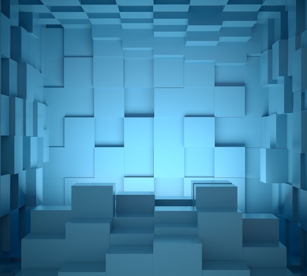 Diseño de sala de cubo azul 3d