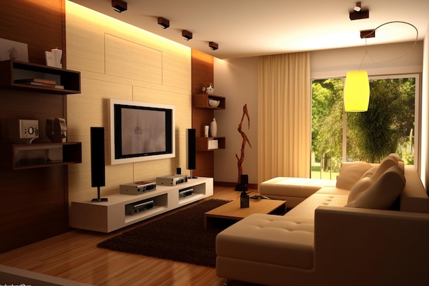 Diseño de la sala de estar estilo moderno colores de contraste