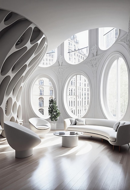Diseño de sala de estar minimalista moderno generado por inteligencia artificial.