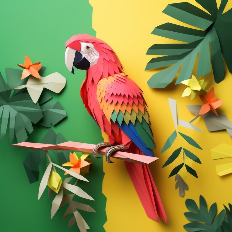 Foto diseño sencillo y llamativo de diy polygon parrot paper craft
