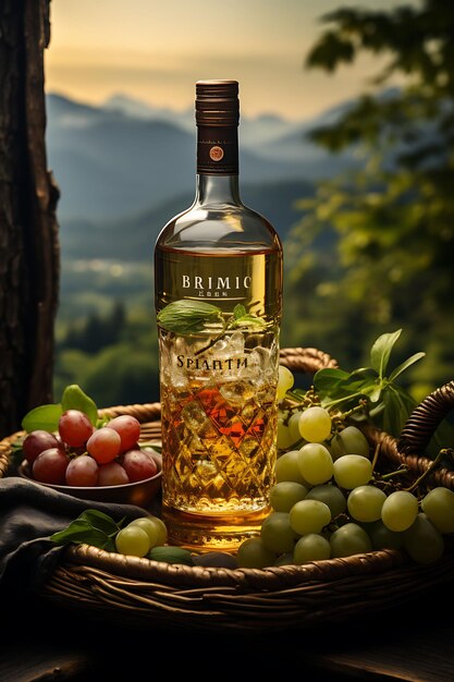 Foto diseño de serbio rakija ciruelas frutas cestas de mimbre colores de la naturaleza cyr cartel volante menú figma web