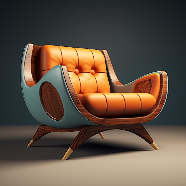 Diseño de sillón de cuero moderno funky y futurista de mediados de siglo