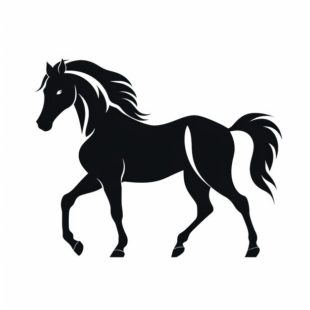 Diseño de silueta limpia de caballo negro sobre fondo blanco