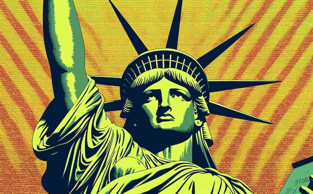 Diseño de la silueta luminosa de neón de la Estatua de la Libertad en estilo neonpunk