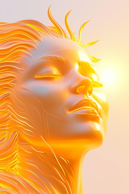 Foto diseño simplificado en 3d de la cara de una mujer como un sol radiante