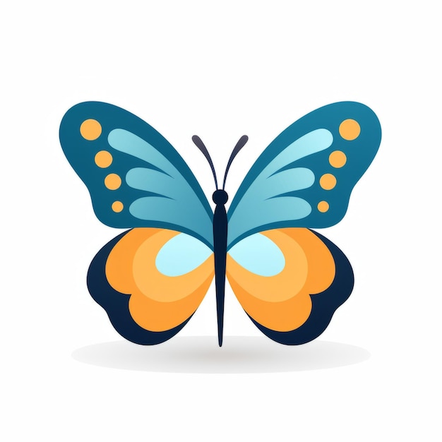 Foto diseño simplificado del logotipo de mariposa naranja y azul sobre fondo blanco