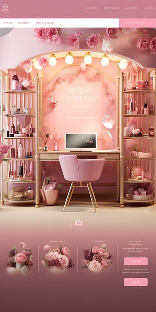 Foto diseño del sitio web del estudio de maquillaje para mujeres tema de color oro rosa con un carrusel arte figma creativo