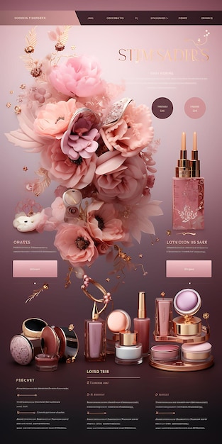 Foto diseño del sitio web del estudio de maquillaje para mujeres tema de color oro rosa con un carrusel arte figma creativo