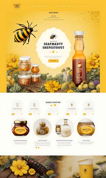 Foto diseño de sitio web meadery artesanal con una paleta amarilla y marrón diseño de cartel de panal de miel