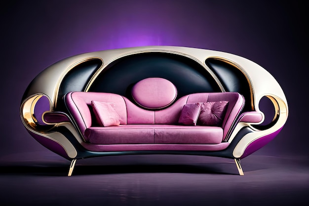 Diseño de sofá futurista moderno con movimiento de formas fluidas.