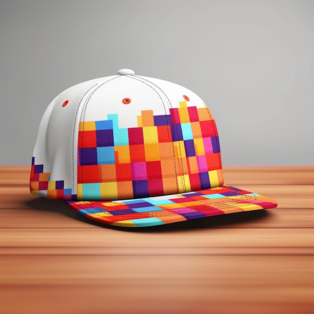 Foto diseño de sombrero personalizado con bloques de píxeles coloridos y detalles realistas