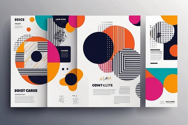 Diseño suizo de plantillas de carteles con tipografía limpia y patrón vectorial mínimo con formas geométricas abstractas coloridas