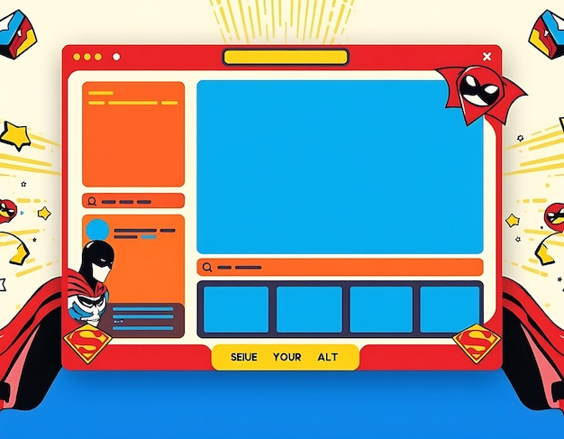 Diseño de superhéroes para un streamer de cómics con colores primarios Superhe Creative Game Interfacero
