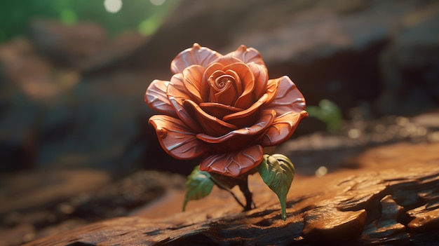 Diseño de talla de flor de rosa de madera imagen de escultura de cedro arte generado por Ai