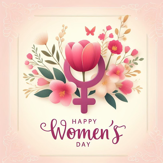 diseño de tarjeta de felicitación del día de la mujer con silueta de mujer joven y flor